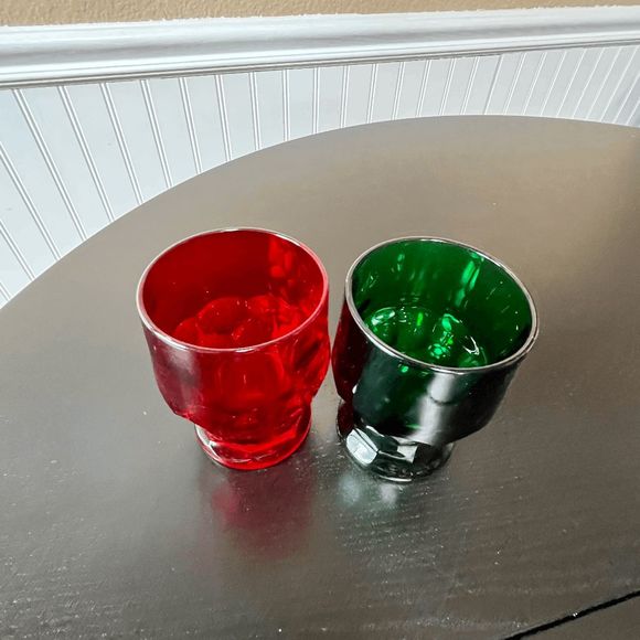 Vintage Anchor Hocking Forest Green/Ruby Red Georgian Tumblers, set of 2 Drinkin - Picture 3 of 4